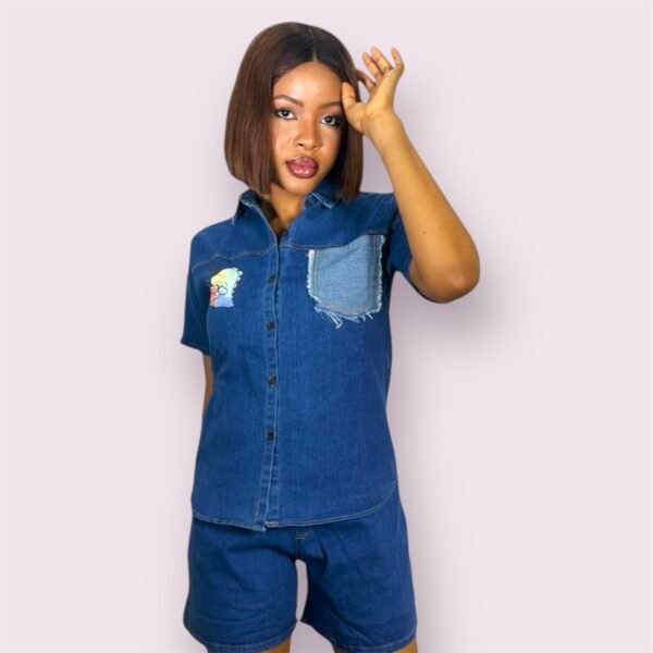 Denim Patchwork Button-Down Co-Ord Set